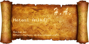 Hetesi Anikó névjegykártya